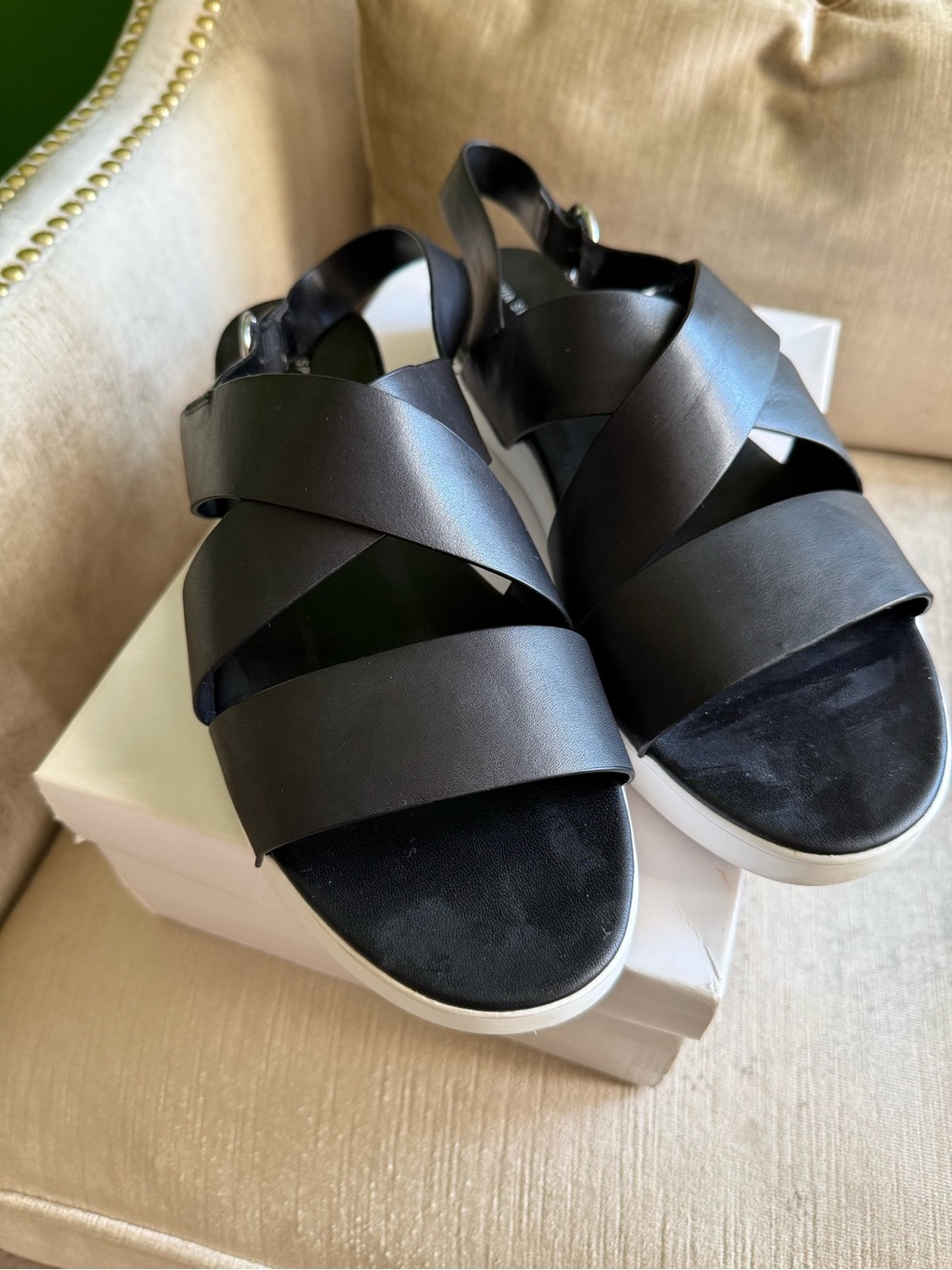 Via Spiga Genuine Leather Black Platform Sandals Size 12 in Box
